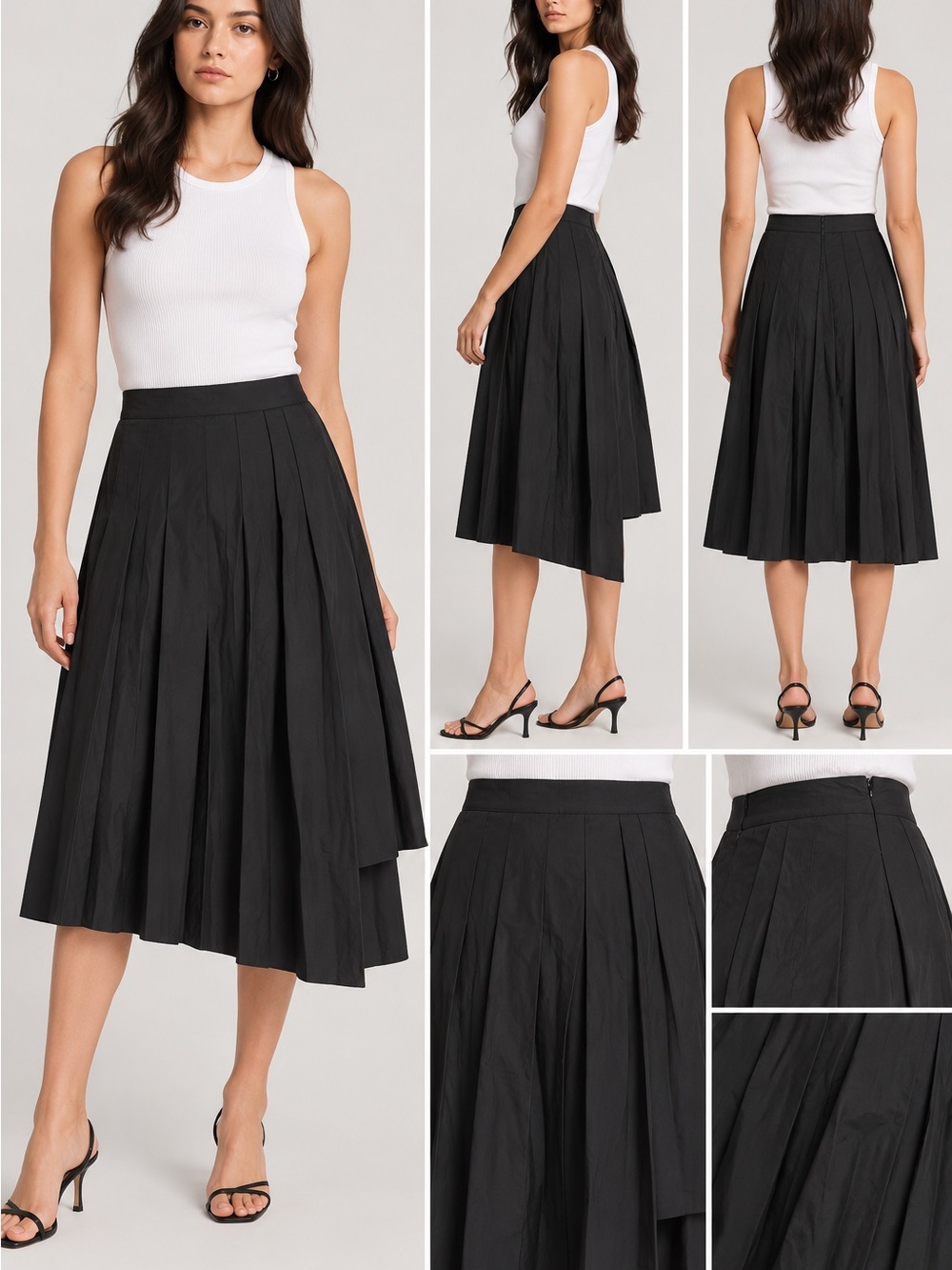 Banana Republic Black High-Low Pleated Midi Skirt